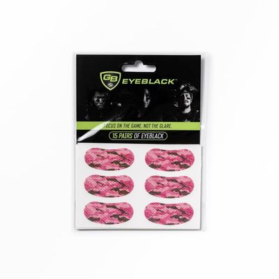 GB Eyeblack 15 Pairs Breathable Eye Strips - Peel & Stick Athletic Eyeblack Stickers for Baseball Football Softball Lacrosse Fans on Game Day | No Mess, Won't Fall Off, Worn by The Pros (Pink Camo)