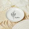 Generic Personalized Birth Flower Jewelry Dish Ceramic Jewelry Tray with Name Decorative Trinket Dish for Rings Earrings Necklaces Bracelet Key Bowl Custom Gifts for Friends Sisters Aunt Mom 4"" view 4