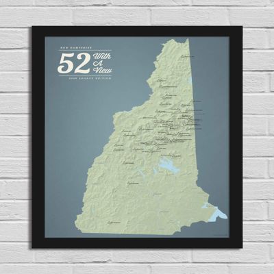 New Hampshire '52 With A View' Legacy Edition 18x24 Poster (Sage & Slate Blue, Legacy Edition | Black Frame)