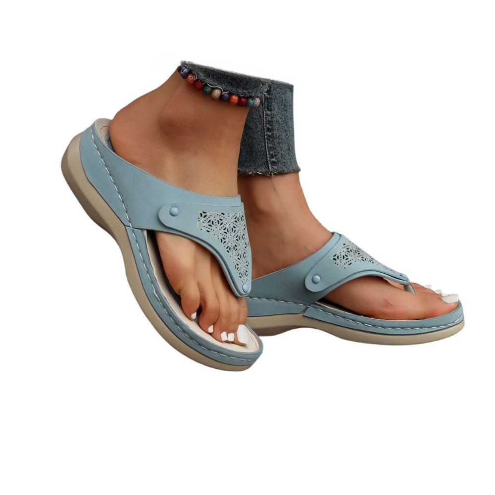 Orthopedic Sandals For Women with Arch Support Flip Flops Wedge Sandals Comfortable Walking Sandals Cushion Footbed Platform Sandals Dressy Summer Slip on Sandals Thong Sandals (007-Light Blue, 7)