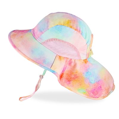 Kids Sun Hat UPF 50+ Sun Protection Bucket Hat Toddler Beach Hats Wide Brim Neck Flap Fishing Hat for Girl Boy,Tie Dye Pink 2-5 Years