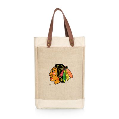 PICNIC TIME NHL Chicago Blackhawks Pinot Jute 2 Bottle Insulated Wine Bag, Wine Tote Bag, Wine Gift Bag, (Beige)