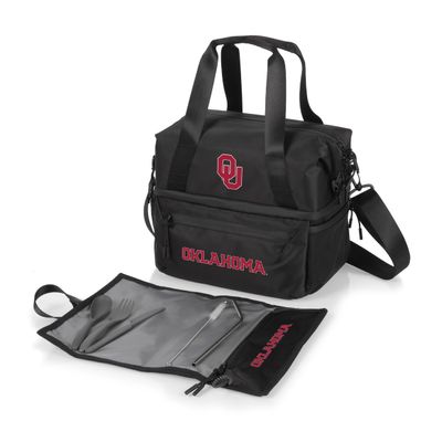PICNIC TIME NCAA Oklahoma Sooners Tarana Lunch Bag Cooler with Utensils Made from Recycled Material, Lunch Box with Picnic Set, Upcycled Lunch Cooler Bag, (Carbon Black)
