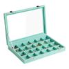 Frebeauty Velvet Jewelry Tray,24 Grid Jewelry Organizer with Clear Lid,Earring Holder Organizer with Clasp,Drawer Insert Rings Pendants Brooches,13.8 x 9.5 x 2 Inches,Gift for Women Girls(Turquoise) view 1