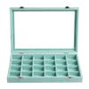 Frebeauty Velvet Jewelry Tray,24 Grid Jewelry Organizer with Clear Lid,Earring Holder Organizer with Clasp,Drawer Insert Rings Pendants Brooches,13.8 x 9.5 x 2 Inches,Gift for Women Girls(Turquoise) view 2
