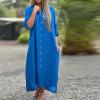 amaon Coupons Women Summer Fashion 2024 Casual Dresses Long Sleeve Plus Size Button Down Cotton Linen Shirts Beach Flowy Maxi Dress Blue view 2