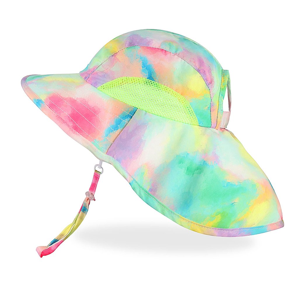 Kids Sun Hat UPF 50+ Sun Protection Bucket Hat Toddler Beach Hats Wide Brim Neck Flap Fishing Hat for Girl Boy,Tie Dye Green 2-5 Years