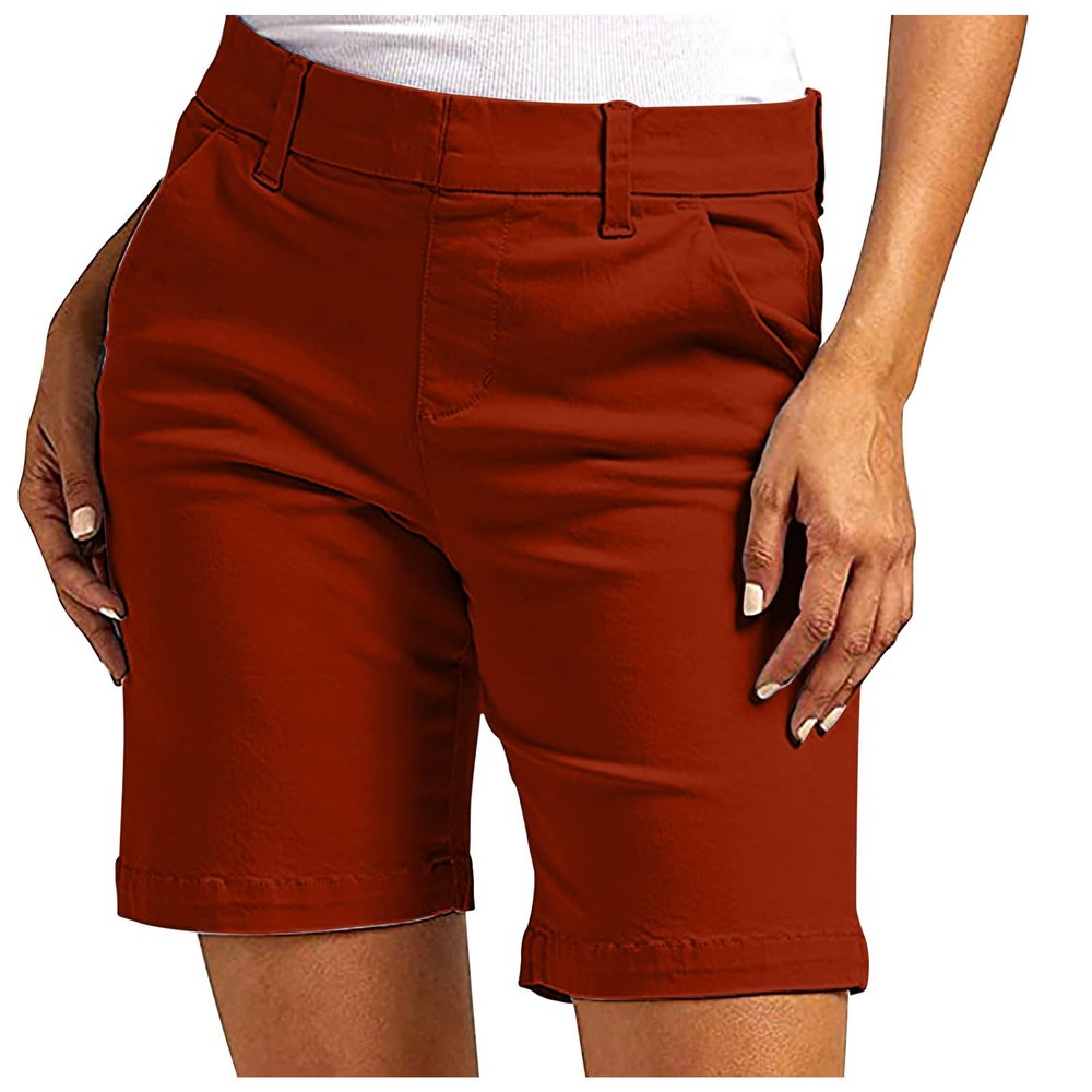 IEPOFG Summer Casual Shorts Mom Womens Stretch Twill Shorts Plus Size Lightweight Thin Button High Waist Pull On Regular Fit Shorts with Pockets