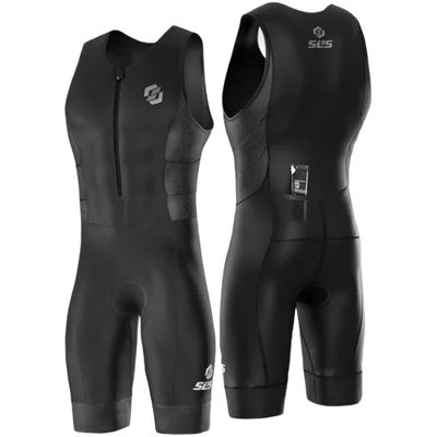 SLS3 Triathlon Suits Mens - Durable Sleeveless Tri Suit Men Triathlon Suit - Lightweight Trisuit with 2 Pockets for Storage (Midnight Black, Small)