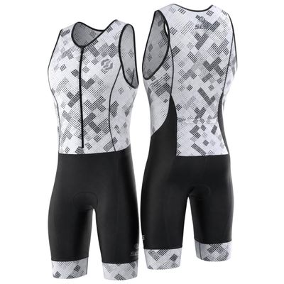 SLS3 Triathlon Suits Mens - Durable Sleeveless Tri Suit Men Triathlon Suit - Lightweight Trisuit with 2 Pockets for Storage (White Fractal, Small)