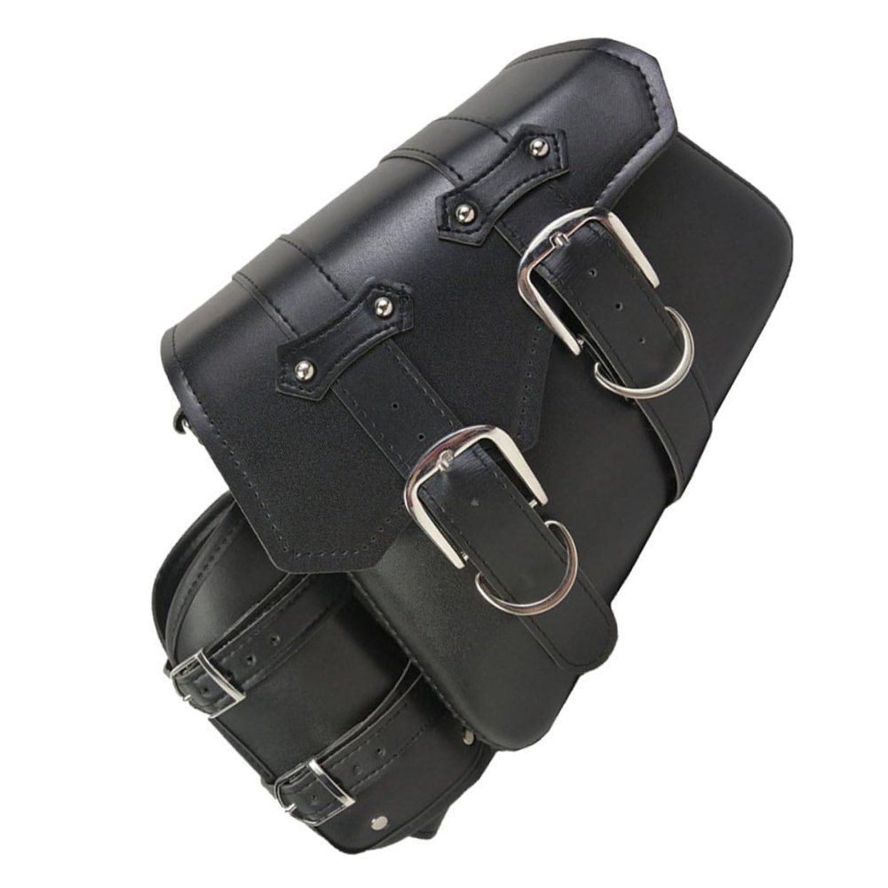 BESPORTBLE Motorcycle Side Bag Pu Leather Storage Pouch for Outdoor Cycling Rear Seat Tail Container Buckle Strap for Essential Items Black Right Side