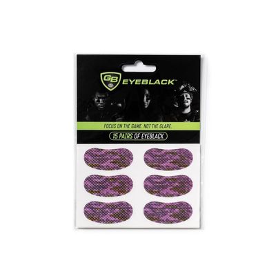 GB Eyeblack 15 Pairs Breathable Eye Strips - Peel & Stick Athletic Eyeblack Stickers for Baseball Football Softball Lacrosse Fans on Game Day | No Mess, Won't Fall Off, Worn by The Pros (Purple Camo)