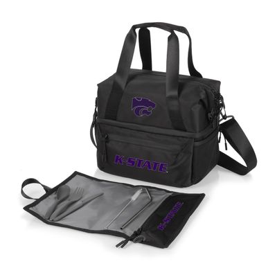 PICNIC TIME NCAA Kansas State Wildcats Tarana Lunch Bag Cooler with Utensils Made from Recycled Material, Lunch Box with Picnic Set, Upcycled Lunch Cooler Bag, (Carbon Black)