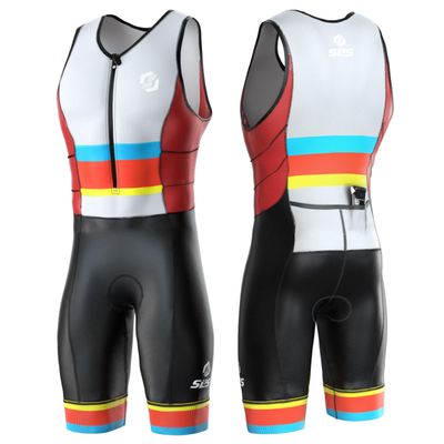 SLS3 Triathlon Suits Mens - Durable Sleeveless Tri Suit Men Triathlon Suit - Lightweight Trisuit with 2 Pockets for Storage (Racing Stripes, X-Large)