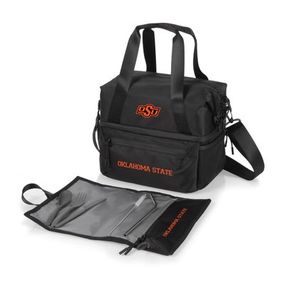 PICNIC TIME NCAA Oklahoma State Cowboys Tarana Lunch Bag Cooler with Utensils Made from Recycled Material, Lunch Box with Picnic Set, Upcycled Lunch Cooler Bag, (Carbon Black)