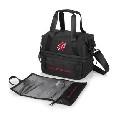 PICNIC TIME NCAA Washington State Cougars Tarana Lunch Bag Cooler with Utensils Made from Recycled Material, Lunch Box with Picnic Set, Upcycled Lunch Cooler Bag, (Carbon Black)