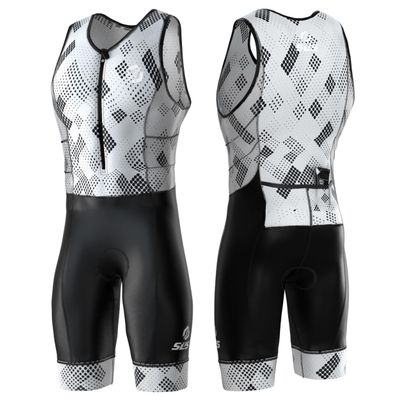 SLS3 Triathlon Suits Mens - Durable Sleeveless Tri Suit Men Triathlon Suit - Lightweight Trisuit with 2 Pockets for Storage (White Fractal, Large)