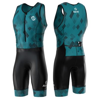SLS3 Triathlon Suits Mens - Durable Sleeveless Tri Suit Men Triathlon Suit - Lightweight Trisuit with 2 Pockets for Storage (Teal Fractal, Small)