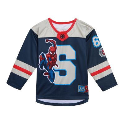 Marvel Spider-Man Big Boys Mesh Hockey Jersey Long Sleeve T-Shirt Blue 14-16