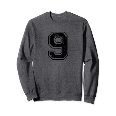 Number 9 Nine Varsity Distressed Vintage Sport Team Player's Sweatshirt