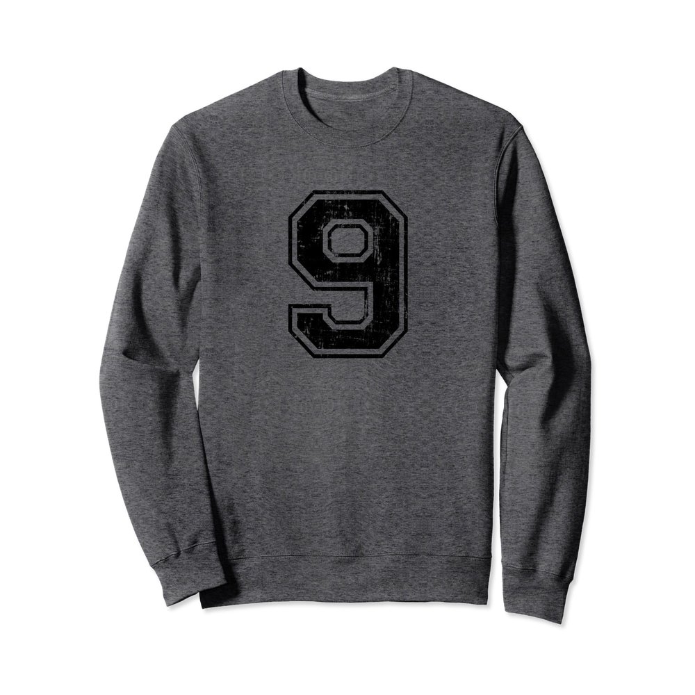 Number 9 Nine Varsity Distressed Vintage Sport Team Player's Sweatshirt