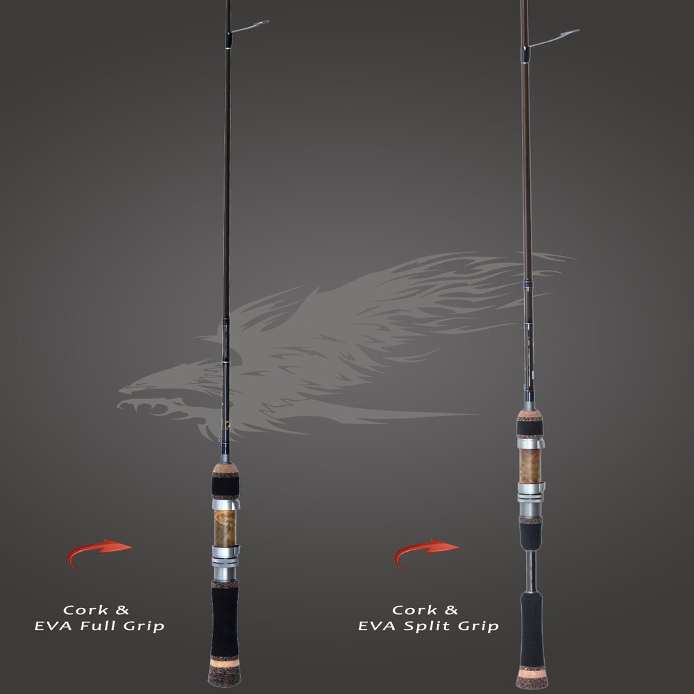 Phenix Rods Mirage Spinning / 6'1" / 1 PC / 1-5 LB LINE Rating / 1/32-1/8 OZ Lure Weight/Moderate Taper Action/Essex SIC Guides/Burt Wood Reel SEAT/Cork & EVA Split Grip Handle