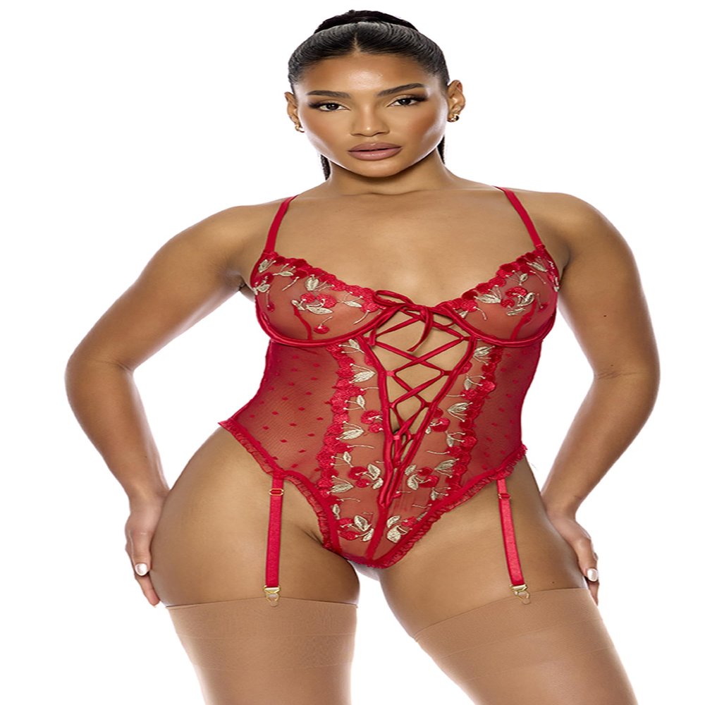 Just a Taste Embroidered Teddy Forplay Women's, Rose, M