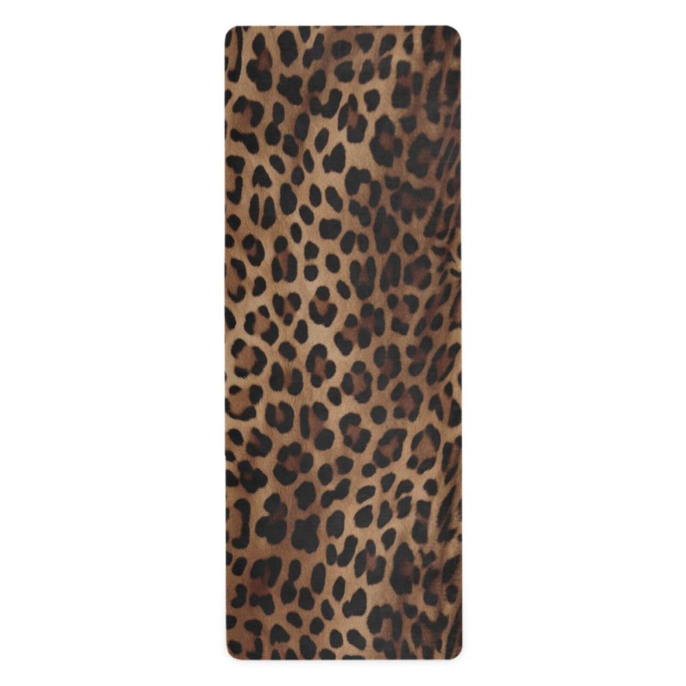 Leopard Print Yoga Mat Non Slip Natural Rubber Fitness Exercise Mat for Home Workout Gym Stretching Pilates Mats with Carrying Bag 71" x 26"