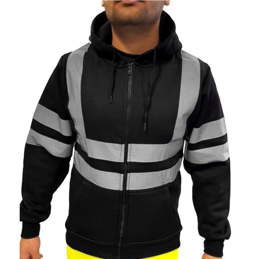 Hi Vis Jackets for Men Long Sleeve High Visibility Shirts for Men Construction Reflective Hoodie Jacket Black