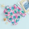 Toddler Infant Baby Girl Swimsuit Long Sleeve Rash Guard One-Piece Floral Bathing Suit Reversible Beach Wear (Pink-Coconut Tree, 12-18 Months) view 3