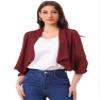 Allegra K Summer Chiffon Bolero Shrug Blazer for Women's 3/4 Ruched Sleeve Shawl Lapel Thin Lightweight Open Front Cardigans X-Small Wine Red view 1