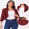 Allegra K Summer Chiffon Bolero Shrug Blazer for Women's 3/4 Ruched Sleeve Shawl Lapel Thin Lightweight Open Front Cardigans X-Small Wine Red view 2