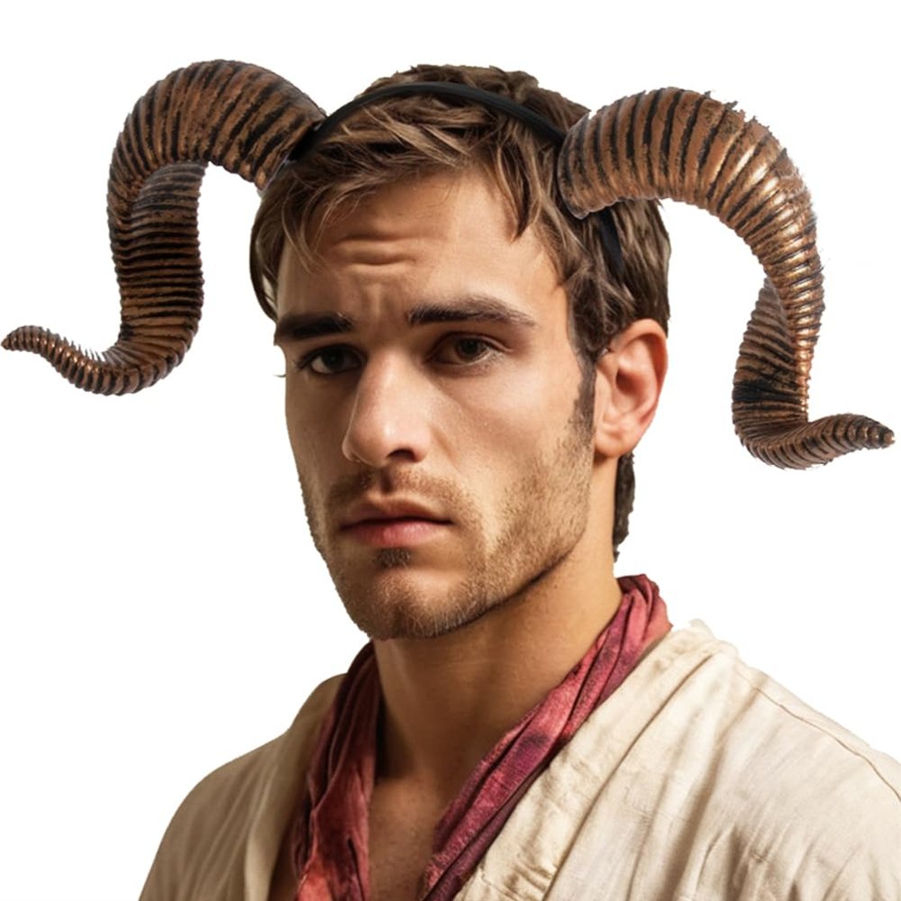 Satisyo Gothic Devil Horns Halloween Costume for Men Women Ram Sheep Horn Headhand Hoop Cosplay Headwear Hair Band