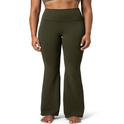Colorfulkoala Women's Dreamlux Workout Flare Leggings High Waisted Wide Leg Bootcut Yoga Pants 31.5" Inseam (L, Olive)