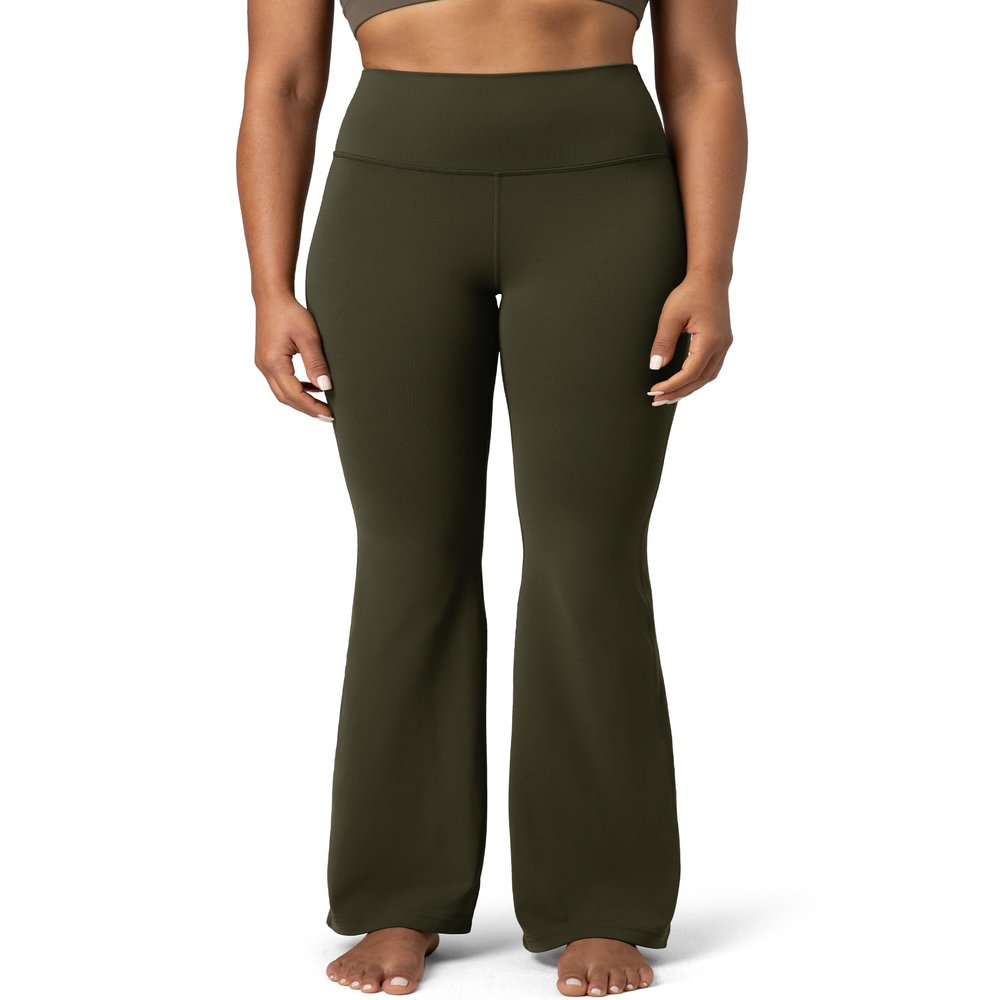 Colorfulkoala Women's Dreamlux Workout Flare Leggings High Waisted Wide Leg Bootcut Yoga Pants 31.5" Inseam (L, Olive)