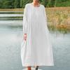 Womens Summer Casual Dresses Plus Size Long Sleeve Crewneck Cotton Linen Shirts Oversized Flowy Beach Maxi Long Dresses White view 2