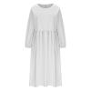 Womens Summer Casual Dresses Plus Size Long Sleeve Crewneck Cotton Linen Shirts Oversized Flowy Beach Maxi Long Dresses White view 3