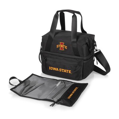 PICNIC TIME NCAA Iowa State Cyclones Tarana Lunch Bag Cooler with Utensils Made from Recycled Material, Lunch Box with Picnic Set, Upcycled Lunch Cooler Bag, (Carbon Black)