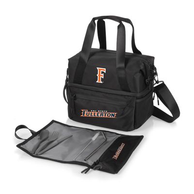PICNIC TIME NCAA Cal State Fullerton Titans Tarana Lunch Bag Cooler with Utensils Made from Recycled Material, Lunch Box with Picnic Set, Upcycled Lunch Cooler Bag, (Carbon Black)