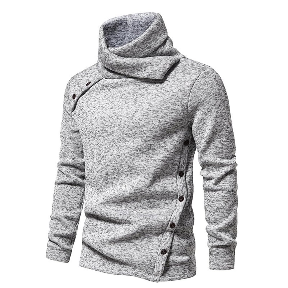 LUORUAN Men's Spring New Stacked Collar Irregular Design Button Sweater Light Gray