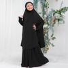 ABAFIP Kids Muslim Prayer Dress Girls Abaya with Hijab Full Cover Kaftan Loose Skirt 2 Piece Dubai Islamic Two-piece Outfits Black 18-24 Months view 2