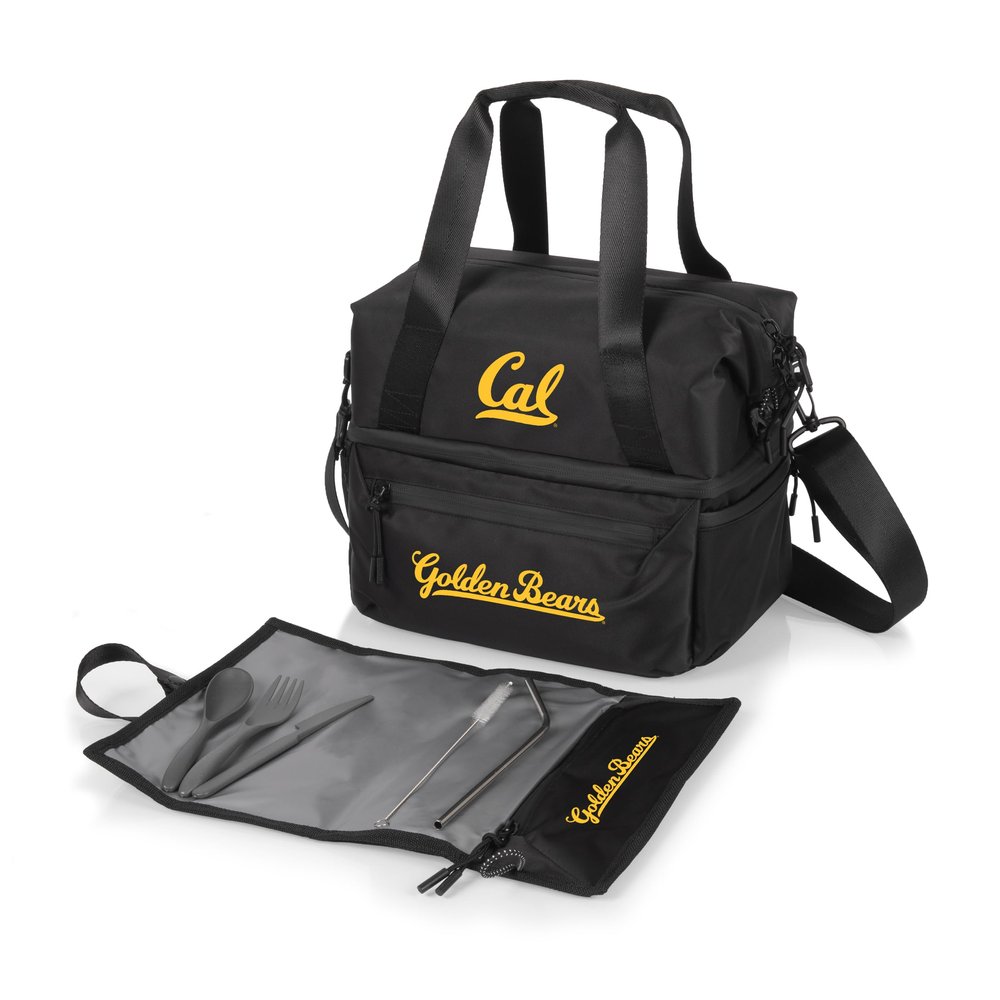 PICNIC TIME NCAA Cal Bears Tarana Lunch Bag Cooler with Utensils Made from Recycled Material, Lunch Box with Picnic Set, Upcycled Lunch Cooler Bag, (Carbon Black)