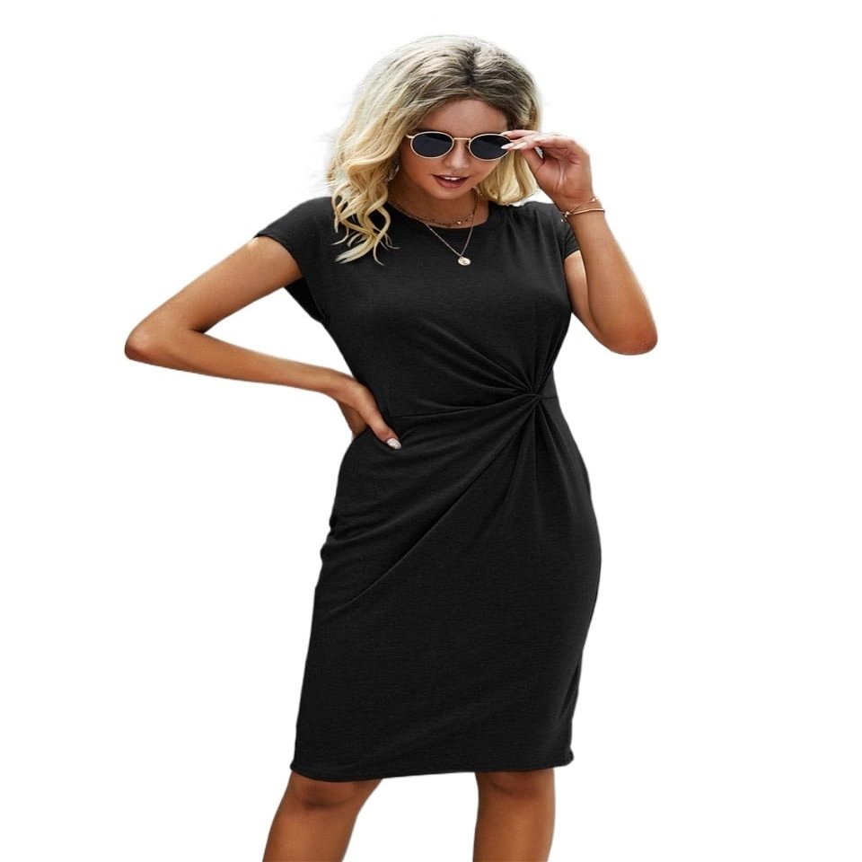 METOES Women's 2024 Black Long Dress Solid Fitted Dress, X-Large