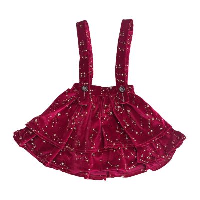 BILIKEYU Toddler Girl's Double Suspender Skirt Velvet Short Skirt Children's Velvet Star Suspender Skirt (Red, 12Months)