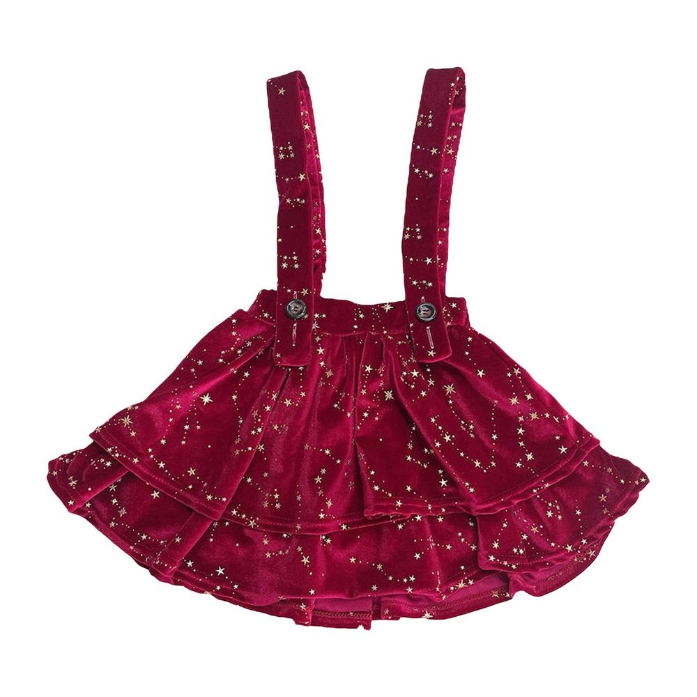 BILIKEYU Toddler Girl's Double Suspender Skirt Velvet Short Skirt Children's Velvet Star Suspender Skirt (Red, 12Months)