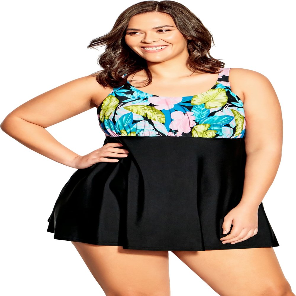 Avenue Women's Plus Size Empire Print Swim Dress