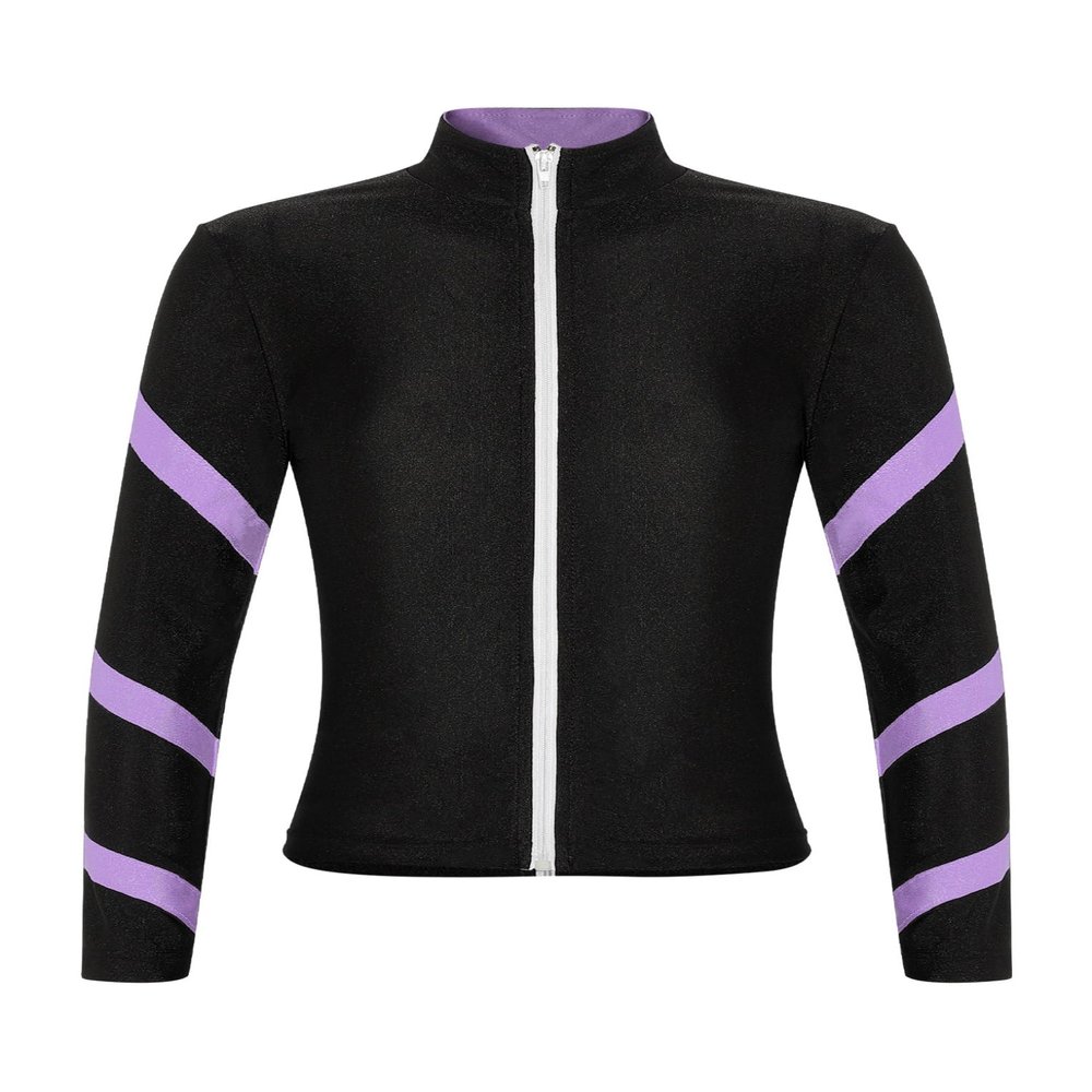 Hansber Kids Girls Jacket Sweatshirt Quick Dry Long Sleeve Gym Track Jacket Running Figure Ice Skating Jackets T-Shirts Purple 6 Years