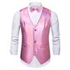 Men's Shiny Sequins Suit Vest Slim Fit Tuxedo Dress Waistcoat Bowtie Set Wedding Formal Prom Party Waistcoat (Pink,Small) view 1