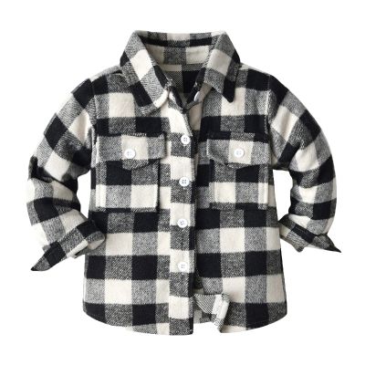 Baby Boys' and Toddler Long Sleeve Plaid Flannel Button Up Shirt for Boys Kids Jacket Shirt Spring (Black, 5-6 Years)