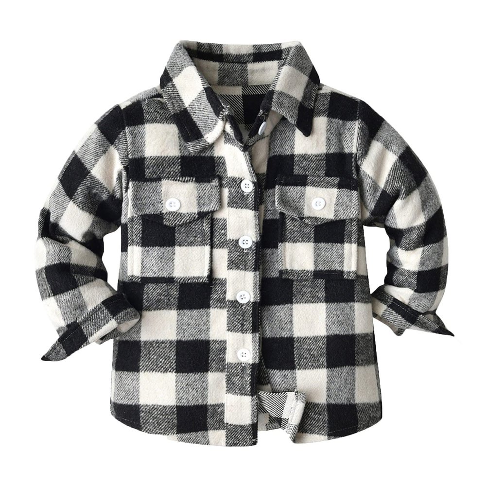 Baby Boys' and Toddler Long Sleeve Plaid Flannel Button Up Shirt for Boys Kids Jacket Shirt Spring (Black, 5-6 Years)